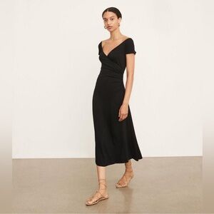 NWOT Vince Short Sleeve Black Off-the-Shoulder Midi Faux Wrap Dress size XS